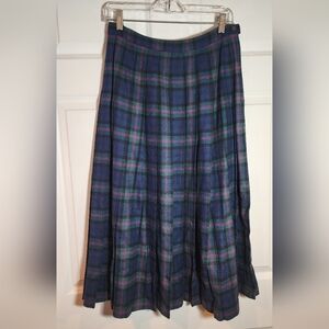 Pendleton Vintage Authentic Baird Tartan Plaid Blue Green Virgin Wool Midi Skirt
